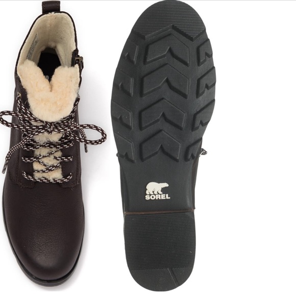 Sorel Emelie Geniune Shearling Short Lace up boots color blackned brown - Picture 4 of 13